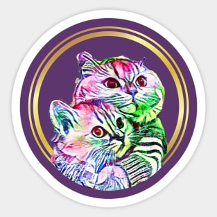 Hugging Cats (inside golden ring) Sticker